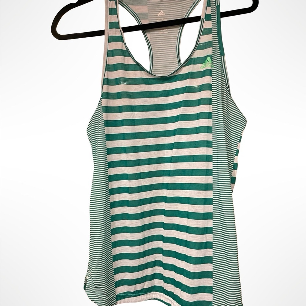 Adidas Green Striped Women's athletic‎ Tank Top size medium